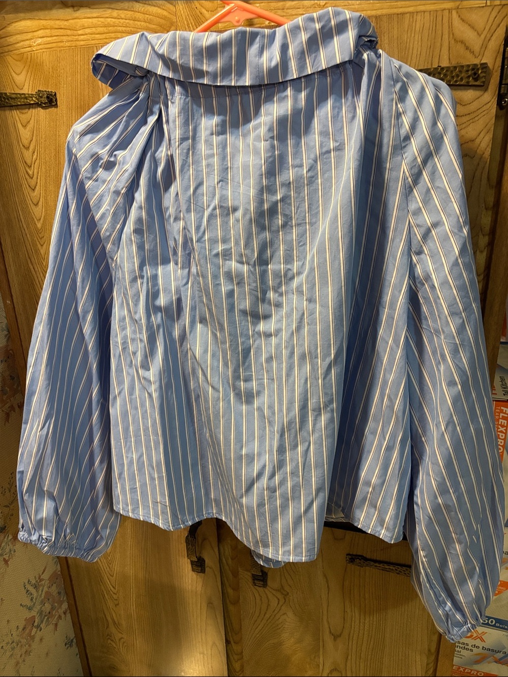 Long sleeve blouse with bow, blue striped size L 12/14 - Picture 4 of 5